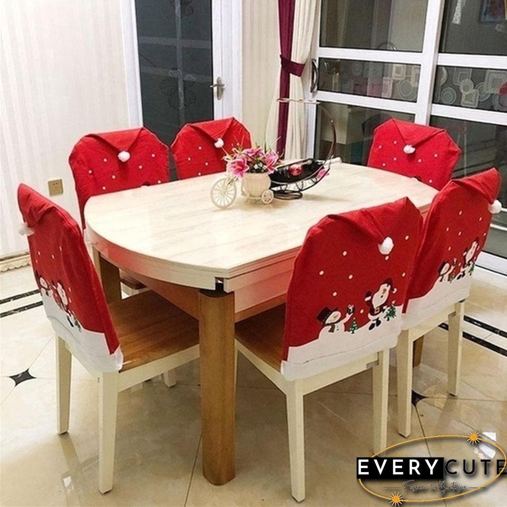 4/6/8/10Pcs Set Christmas Chairs Cover Back Cover Santa Dinner Table Party Decor Gifts Santa Claus Snowman Cap Chair Covers New Year Christmas Dinner Party Decoration of Chair Corners
