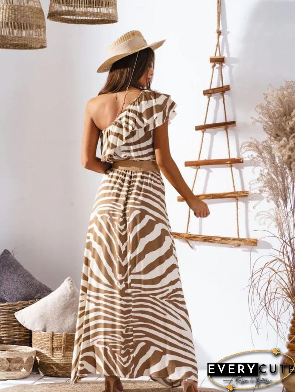 One Shoulder Wrap Waist Maxi Dress