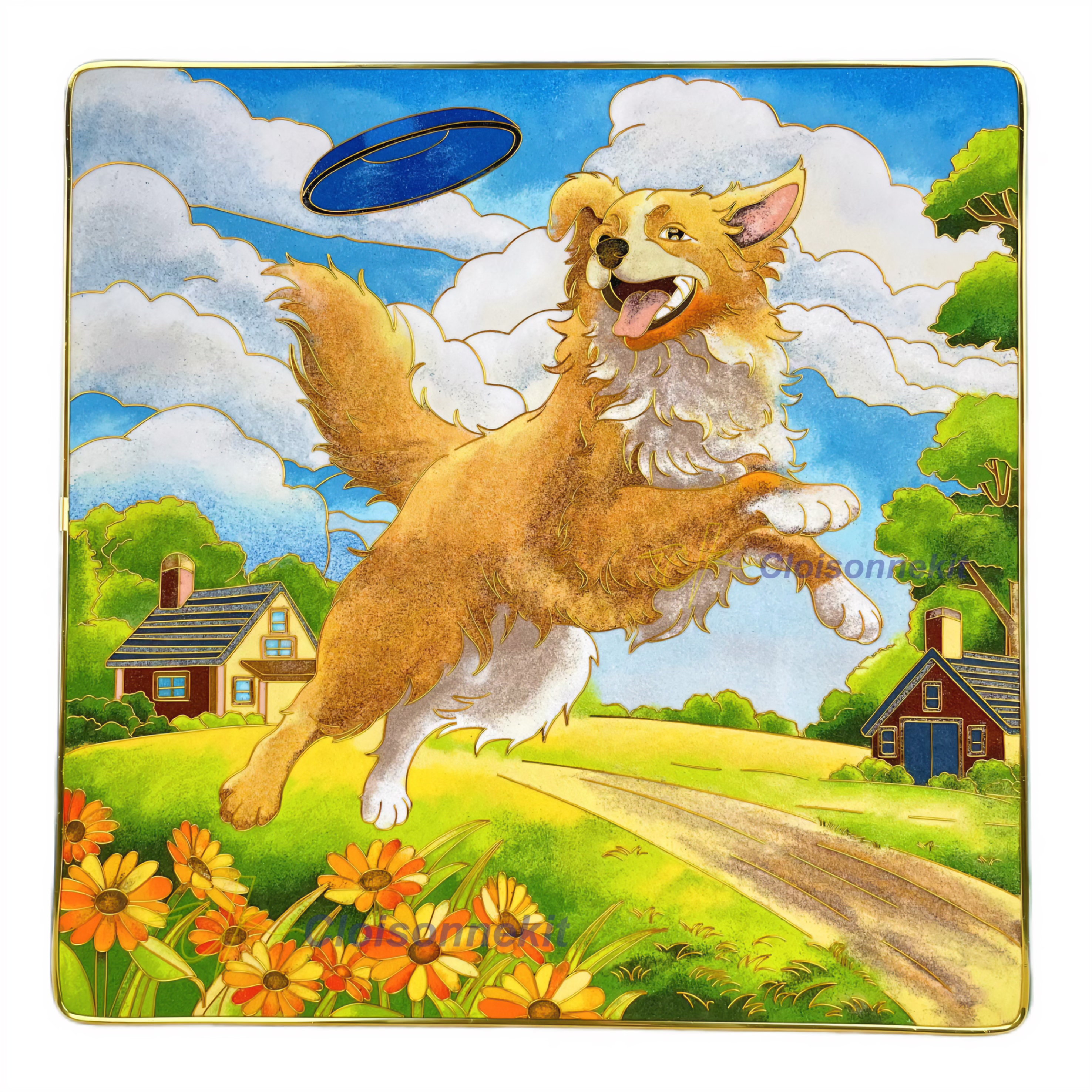 Dog Catching Frisbee -Cloisonne Painting Art Kits - Cloisonnekit