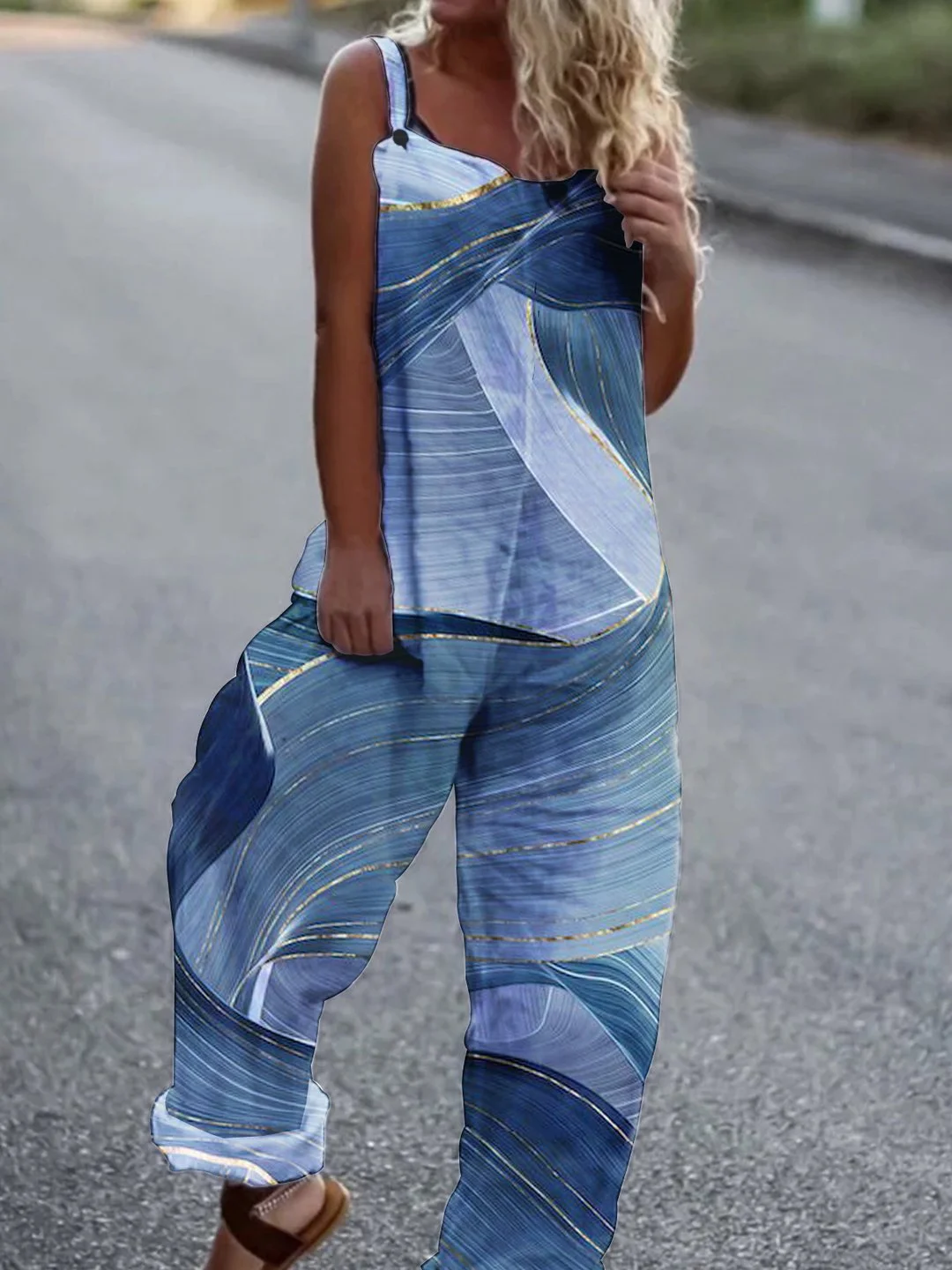 Printed Casual Cotton And Linen Linen Jumpsuit