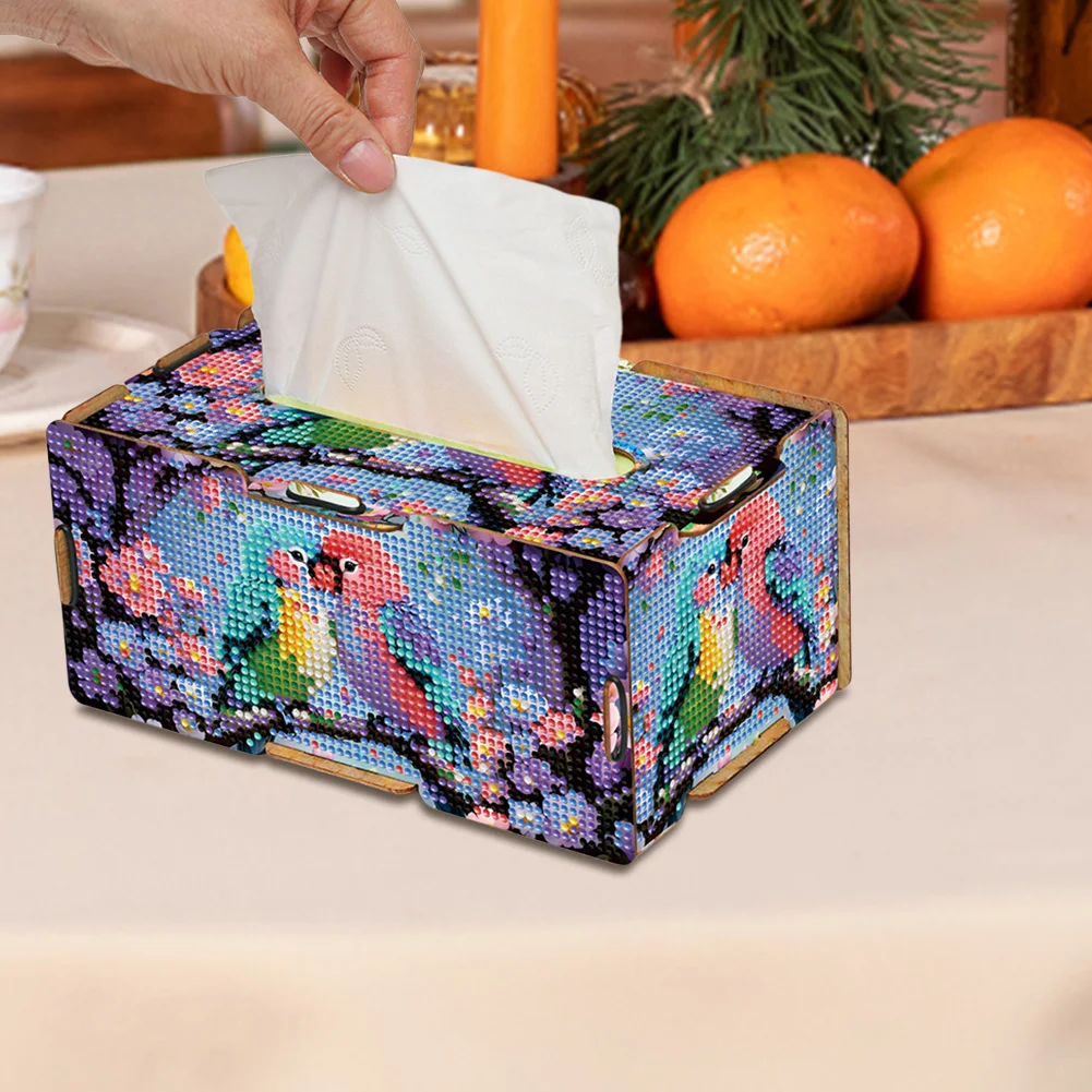 Lovebird 5D DIY Diamond Painting Handmade Tissue Holder Wooden Tissue Box Craft