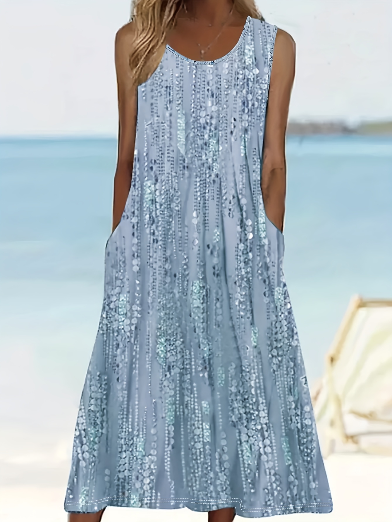 Women's Floral-Like Print Tank - Lightweight Beach Dress, Machine Washable Vacation Outfit For Poolside, Daytrips & Evening Events - Non-Transparent Summer Dress Light Blue Floral Pattern, Beach Clothe | IFYHOME