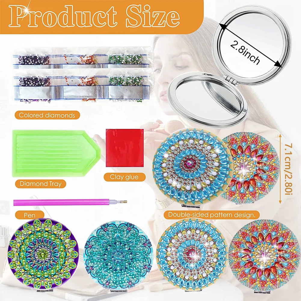 DIY Diamond Art Mosaic Makeup Mirror Paint by Number Kits Mandala