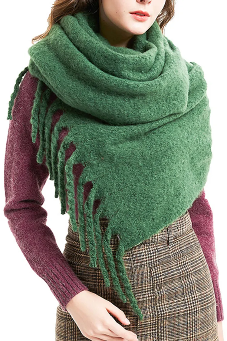 Vintage Thick Fringed Solid Color Scarf
