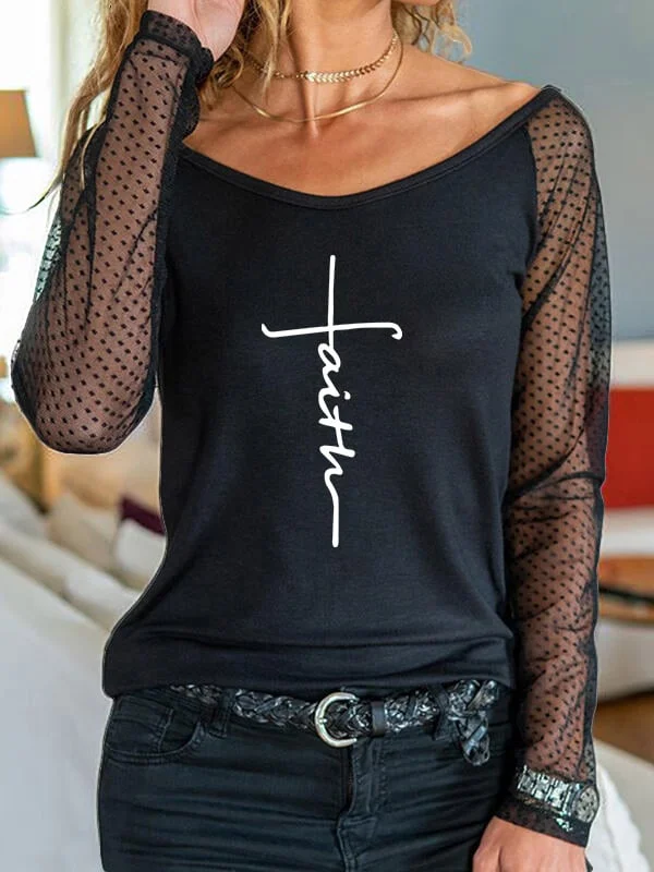 Women's Faith Print Lace Tee Shirt