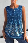 Plus Size Button Detail Tribal Print Casual Tank Top