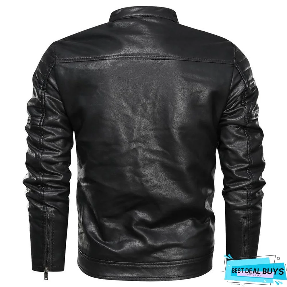 Men's Leather Jacket Fashion with Fleece Thicken Motorcycle Jacket Men Slim Style Quality Leather Jacket