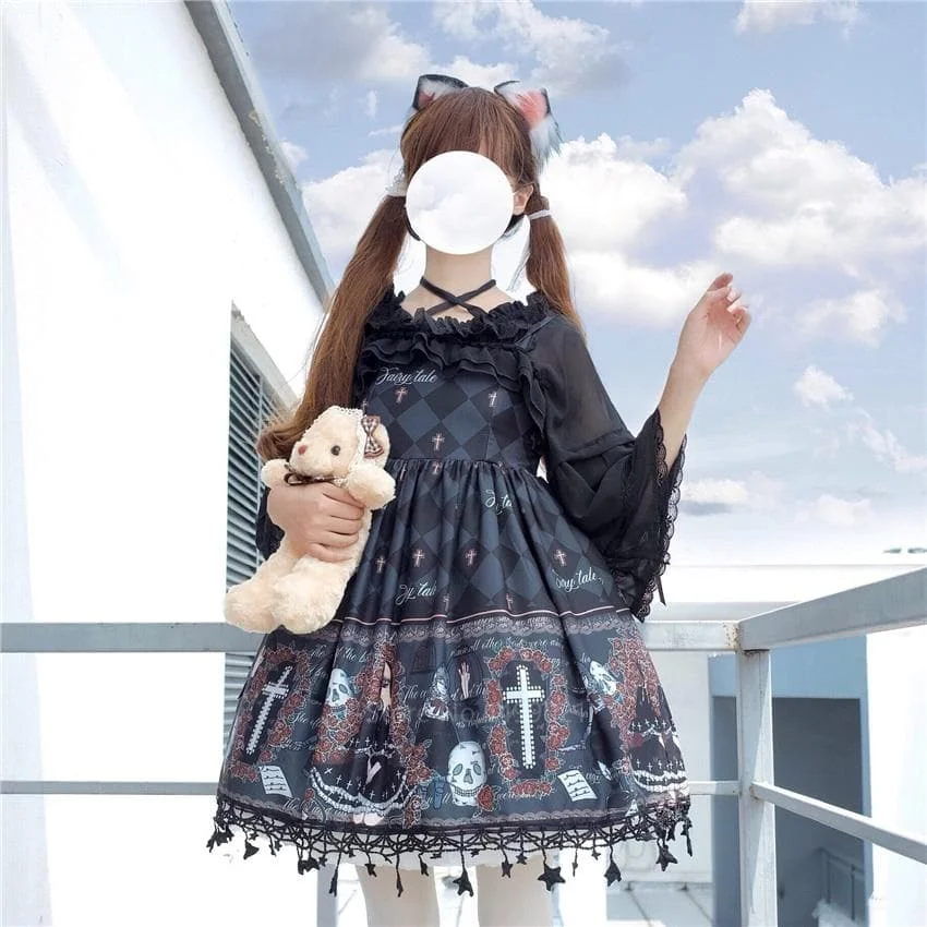 Lolita Gothic Ghost Pattern Printed Cosplay Dress SP15132