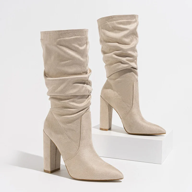 Yyvonne Women's Top Tip A Foot Pedal Winter Fashion Coarse Heel Boots Fashion Comfortable Female Boots Chunky Heel