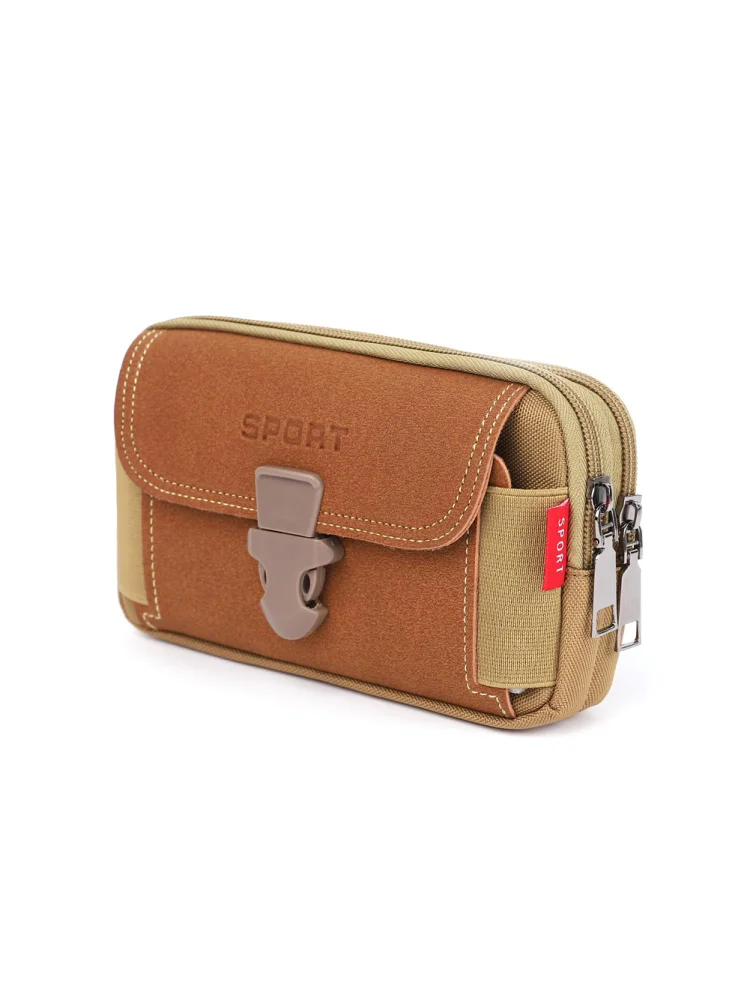 Men Canvas Waist Bag Phone Purse Zipper Belt Bum Pouch (Style 2 Khaki)