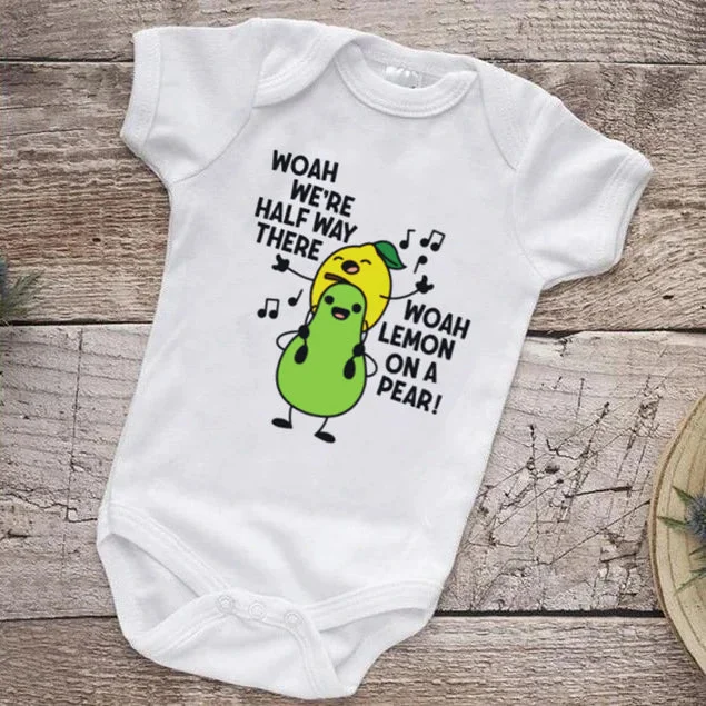 Funny Lemon With Pear Duet Printed Baby Romper