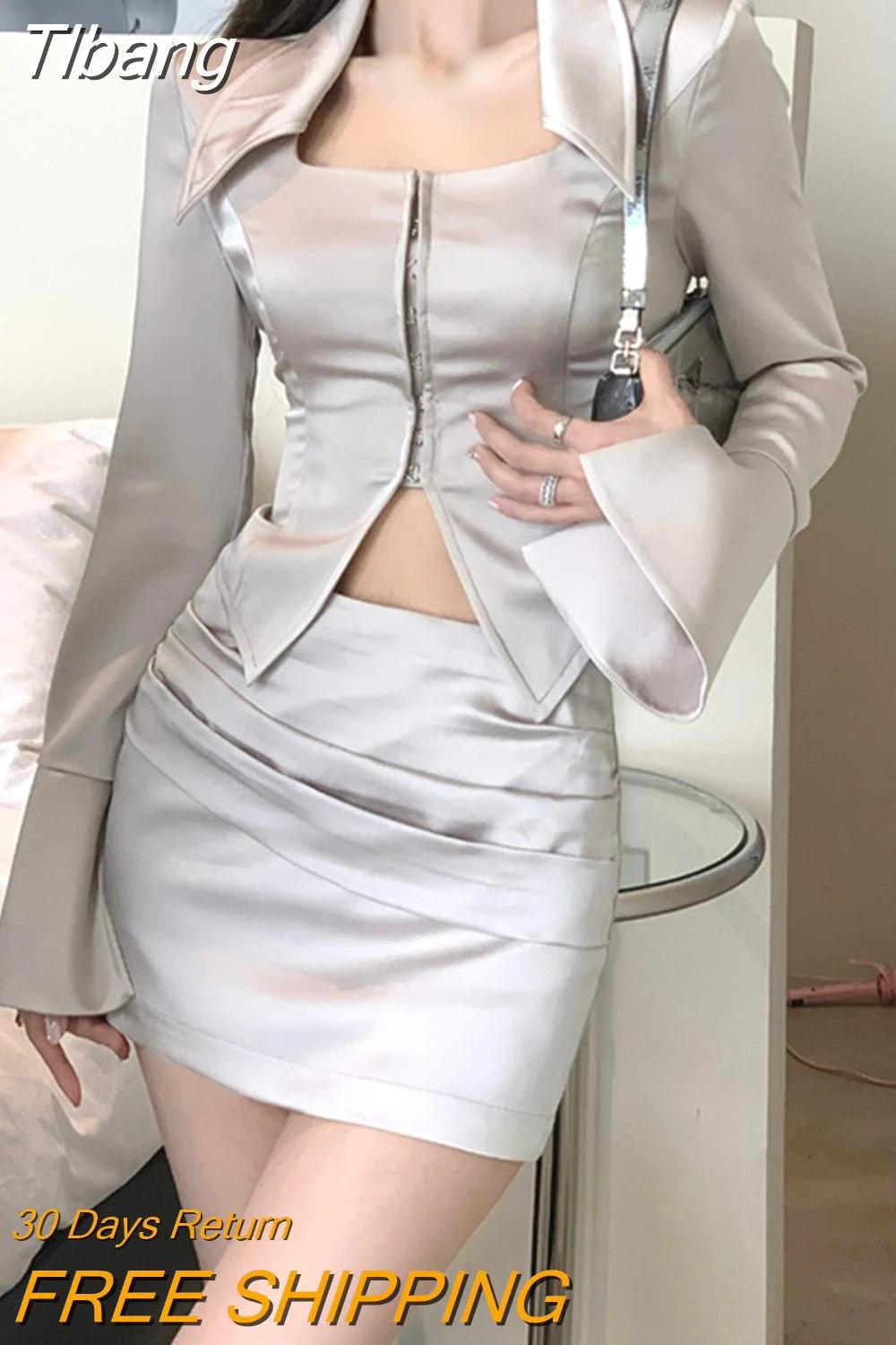 Tlbang Designer Elegant Two Piece Set Women Sexy Korean Fashion Chic Mini Skirt Suit Female Long Sleeve Casual Skirt Set 2023