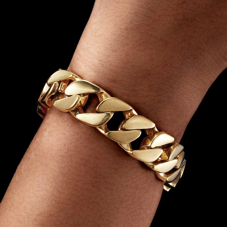 15.5MM Gold Cuban Link Bracelet Stainless Steel-VESSFUL