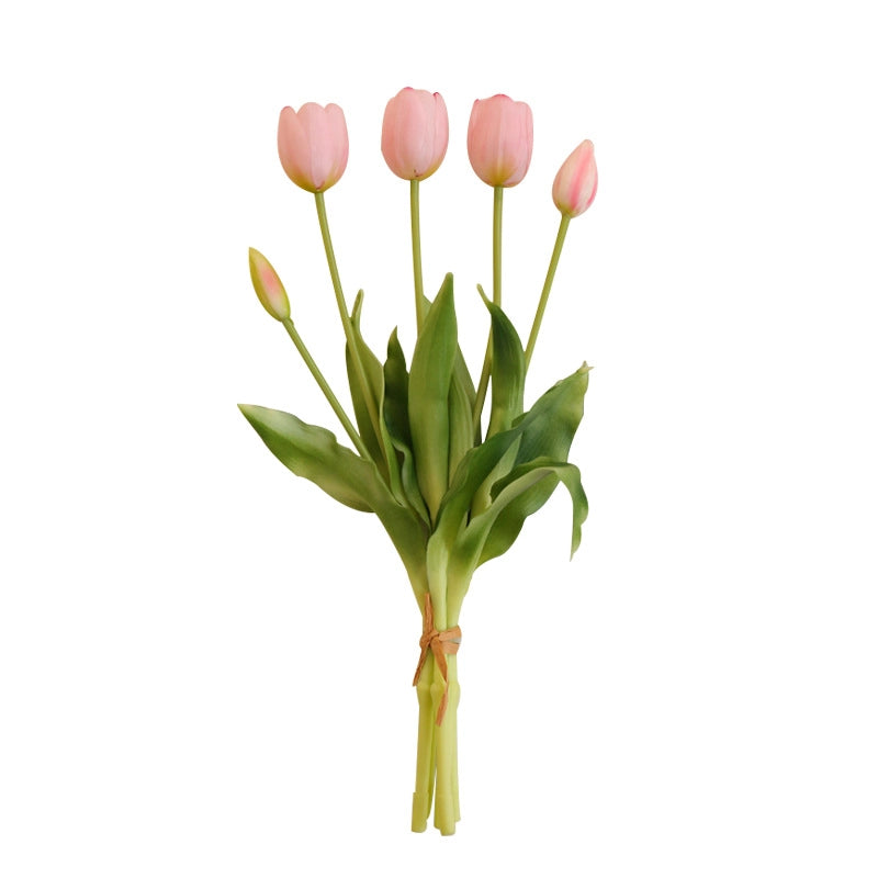 5 Sticks Soft Rubber Feel Tulip Artificial Flower Home Decoration Fake Flower Tulip Bouquet Factory Direct Sale