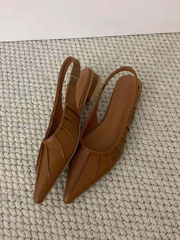 Pleated Pointed-Toe Solid Color Split-Joint Sling Shoes Sandals