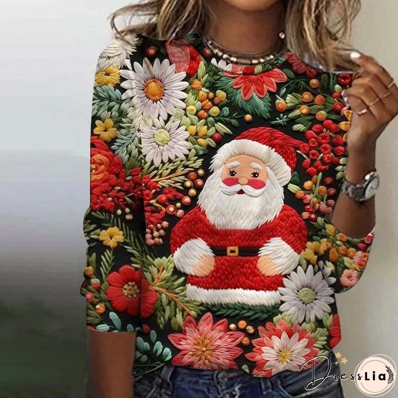 Floral Print Christmas T-Shirt