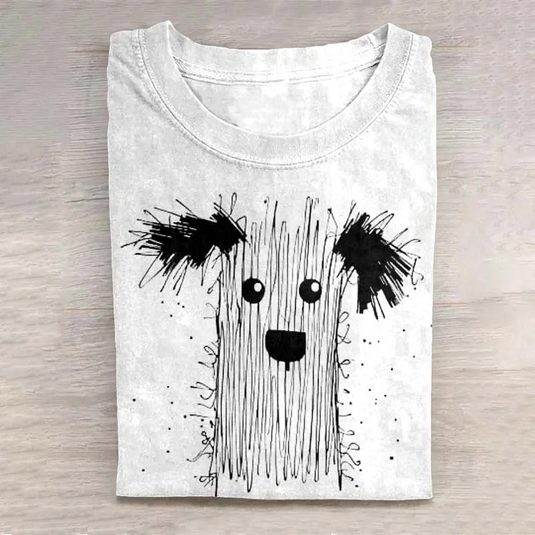 Scrawled Puppy Dog Art Print Casual Short Sleeve T-Shirt