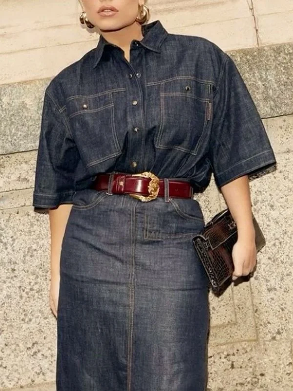Buttoned Loose Half Sleeves Lapel Blouses&Shirts Tops