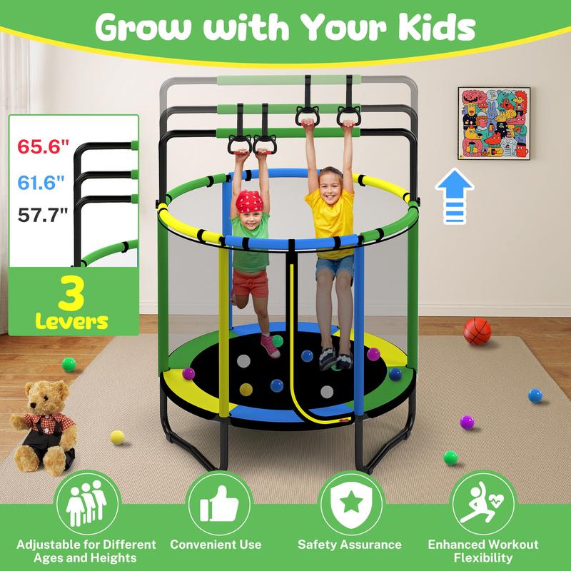 Segmart Mini Round Trampoline for Kids with Basketball Hoop, 55'' Indoor Outdoor Toddler Trampoline with Enclosure Net, Swing, Sandbag, Ring, Ocean Balls, Small Trampoline Gift for Boys Girls, Best Christmas Gift for Kids, Black Friday