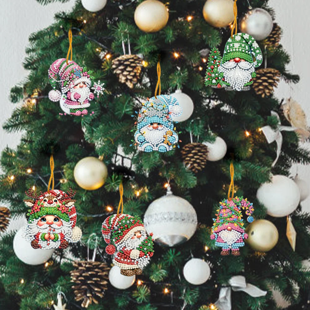 15pcs Xmas Gnome Theme 2D Flat DIY Hanging Diamond Art Kits Home Wall Decor