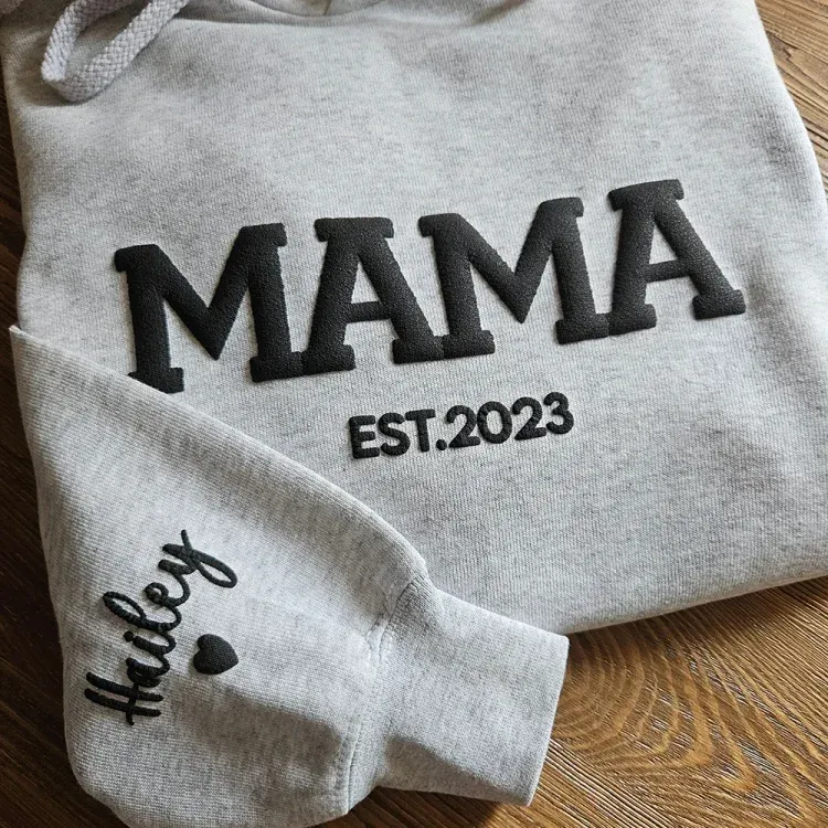Personalized 3D Puff Print Mama/Dad Sweatshirt with Kid Names on Sleeve