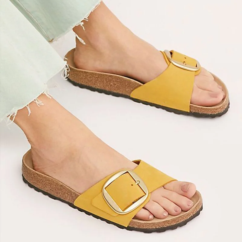 Summer Buckle Artificial Leather Slipper