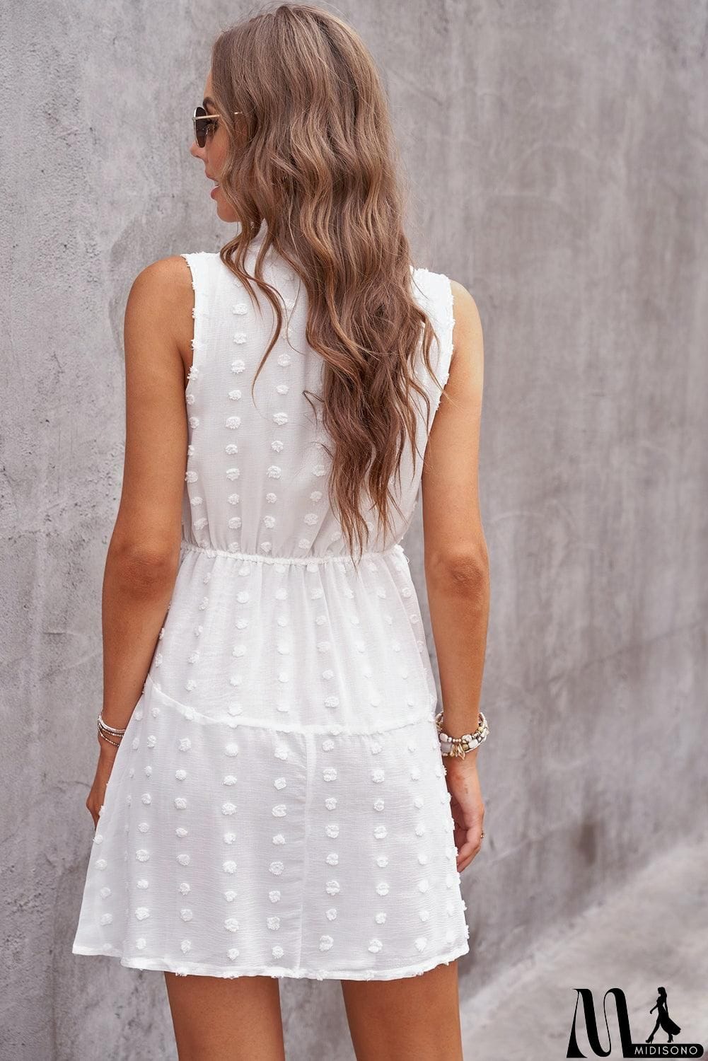 MidiSono - Swiss Dot Tie-Neck Sleeveless Dress