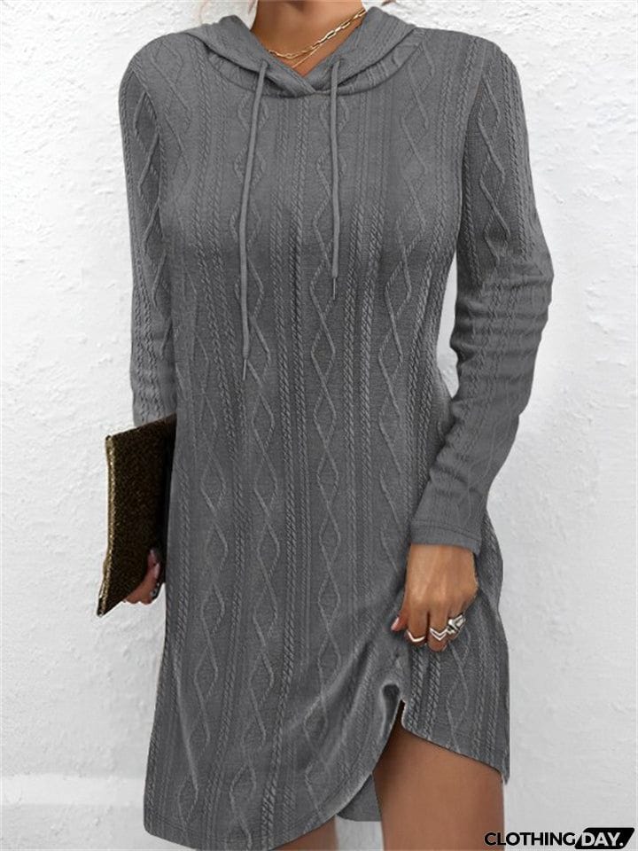 Rhombus Jacquard Trendy Hooded Knit Dress for Women