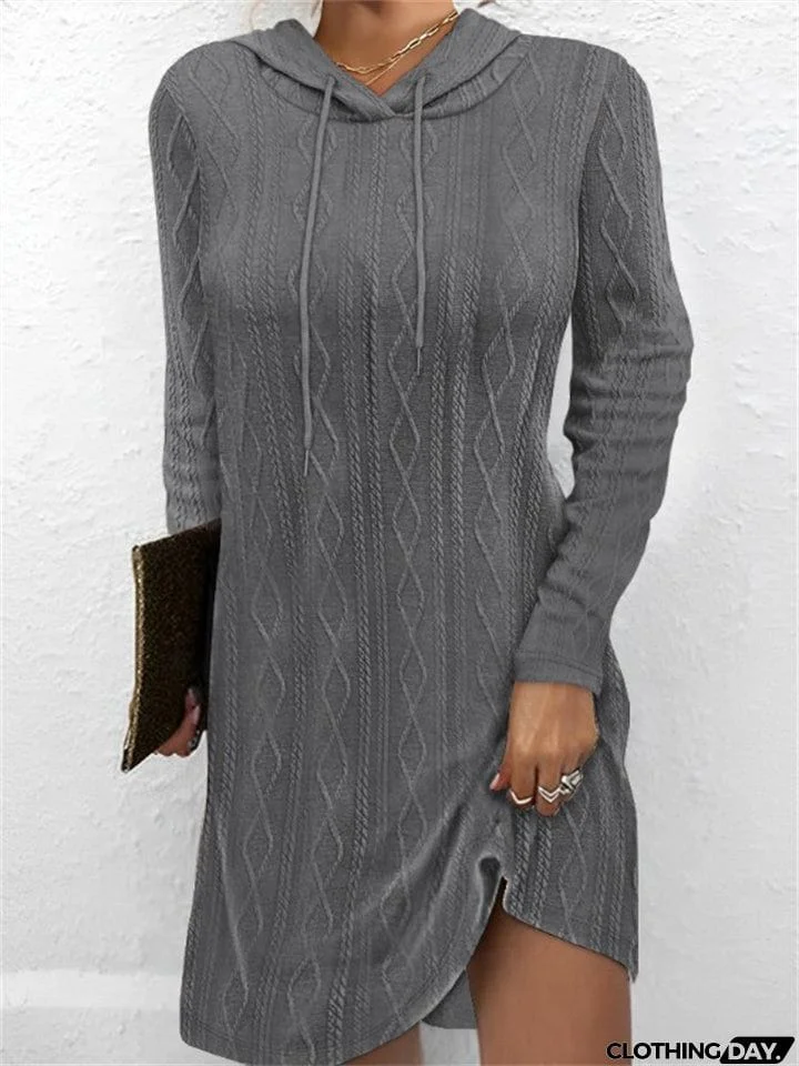 Rhombus Jacquard Trendy Hooded Knit Dress for Women