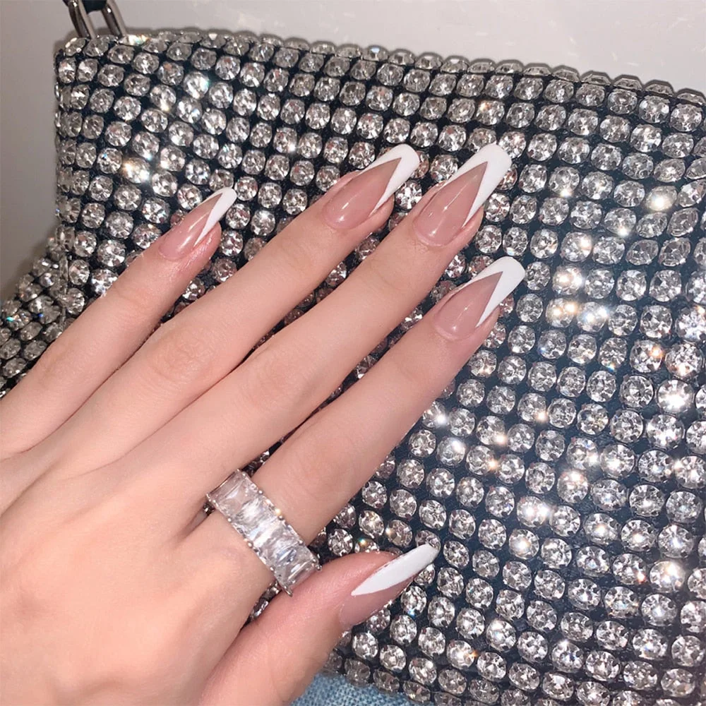 Fake nails with designs coffin artificial nails tips overhead with glue