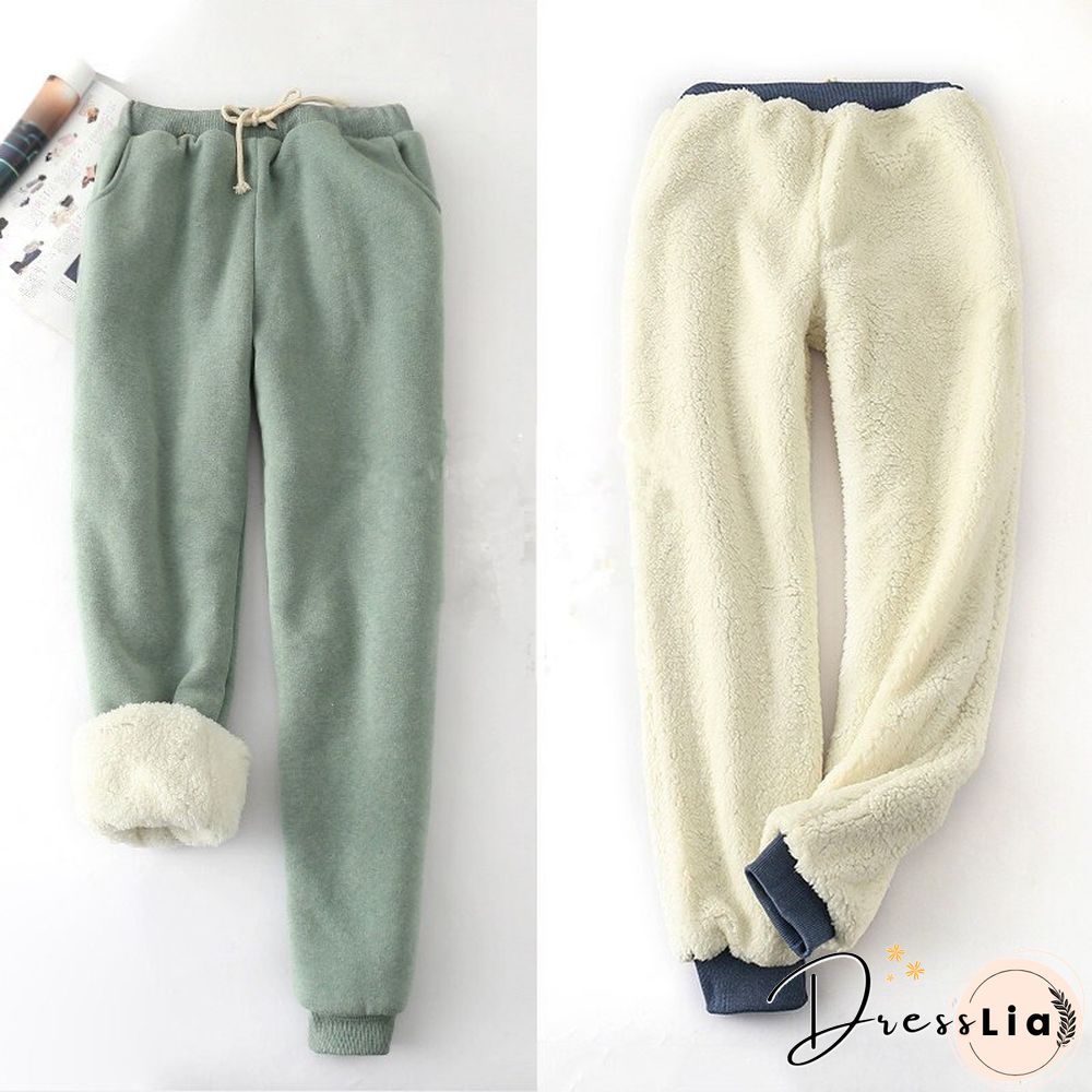 Winter Lambskin Thicker Elastic Waist Pants Loose Solid Color Cotton Harem Pants Women Casual Warm Trousers