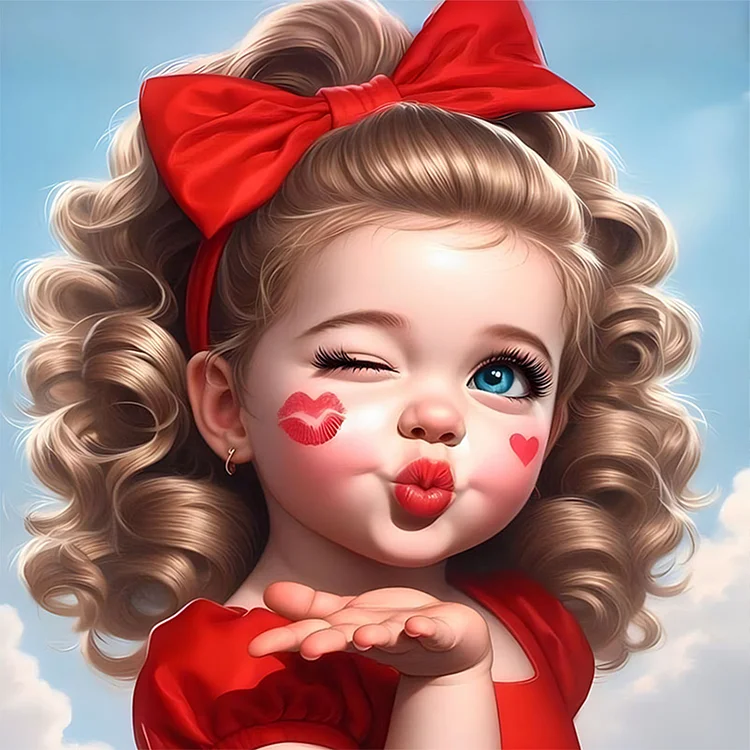 Girl Blowing A Kiss 30*30CM (Canvas) Full Round Drill Diamond Painting gbfke