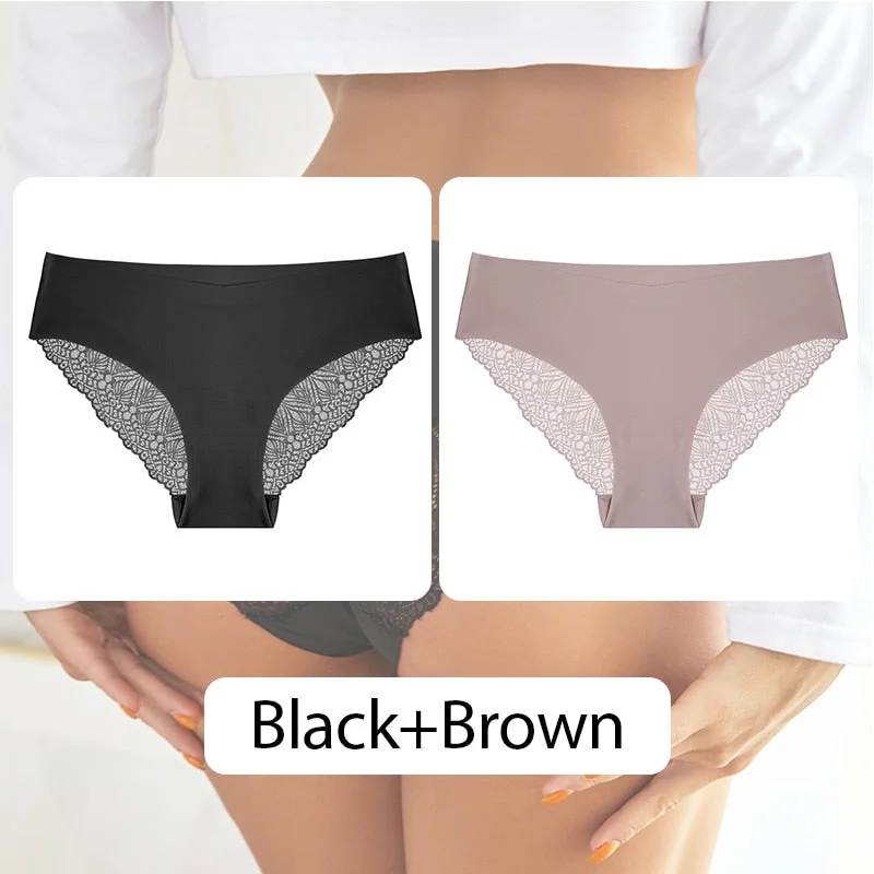 FINETOO 2Pcs/set Women Seamless Panties Sexy Stitching Lace Underwear S-XL Plus Size Briefs Ladies Underpants Female Lingerie