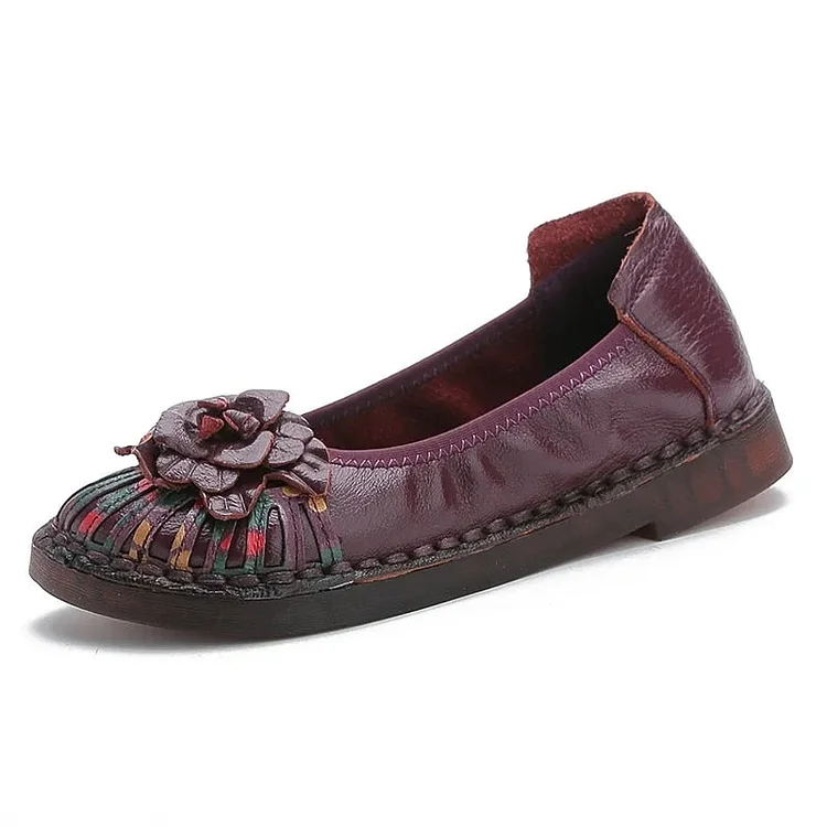 Designer Shoes Women Luxury Flats Handmade Flower Vintage Loafers QueenFunky