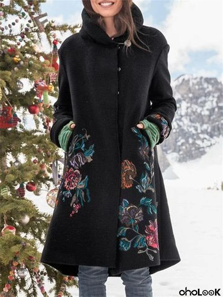 Women's Thermal Leisure Winter Hooded Floral Coats