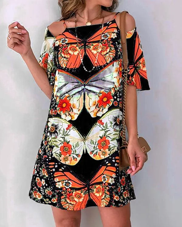 casual off shoulder sexy printed mini dress p293903
