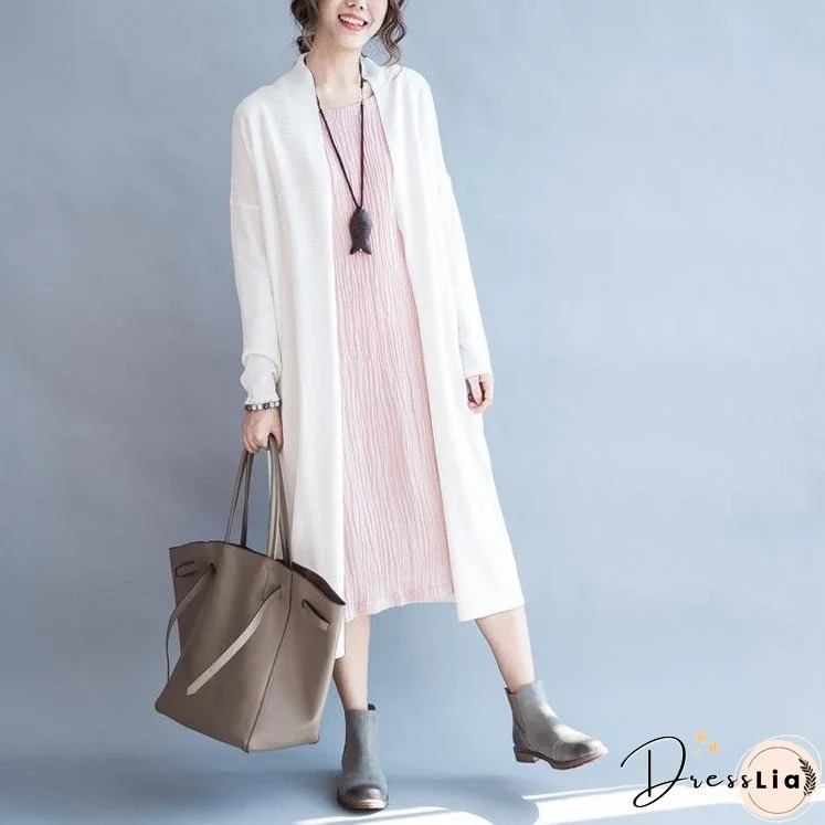 White woolen knit cardigan long knitted coat outwear