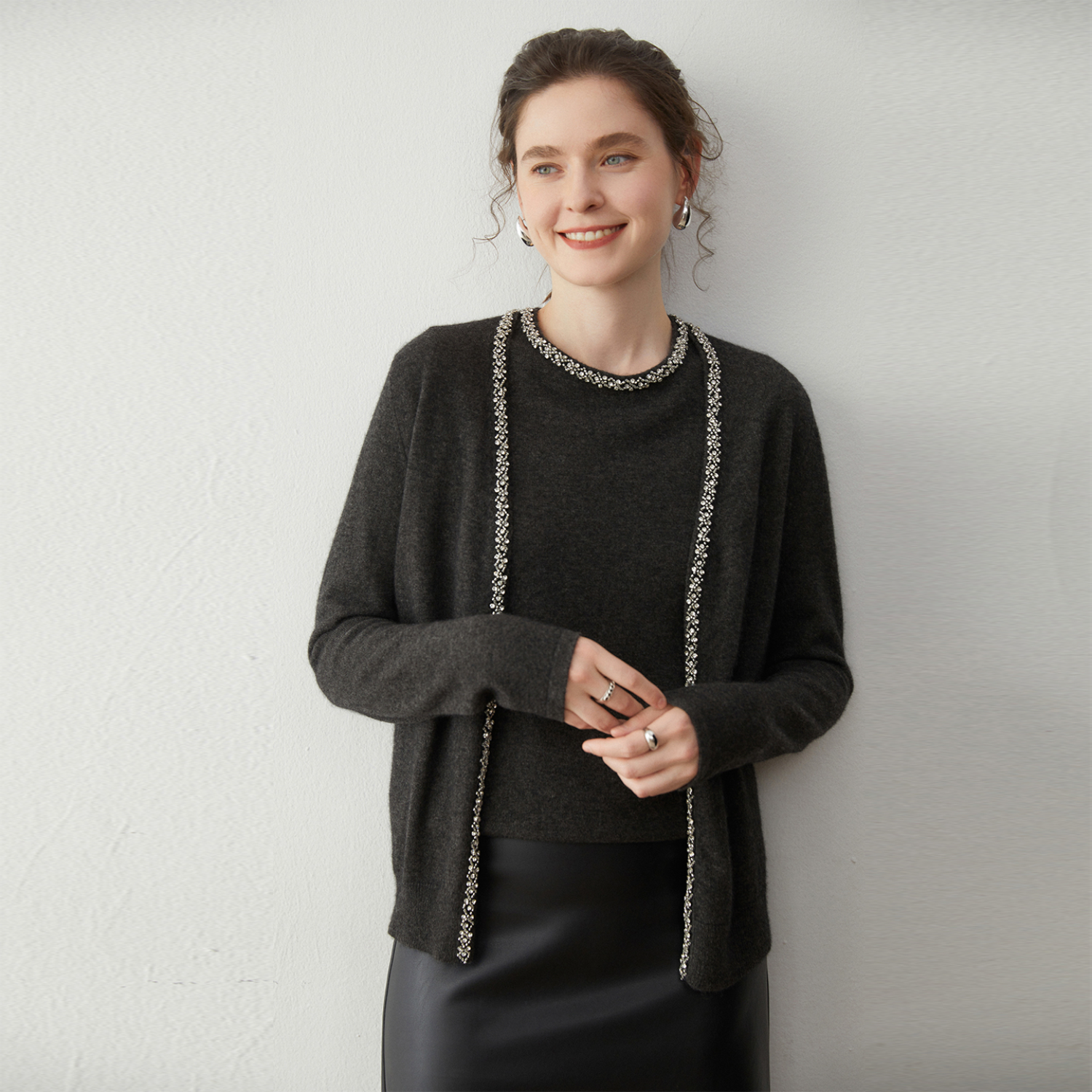Women's Luxe Cashmere Wrap Cardigan | Crystal Details REAL SILK LIFE