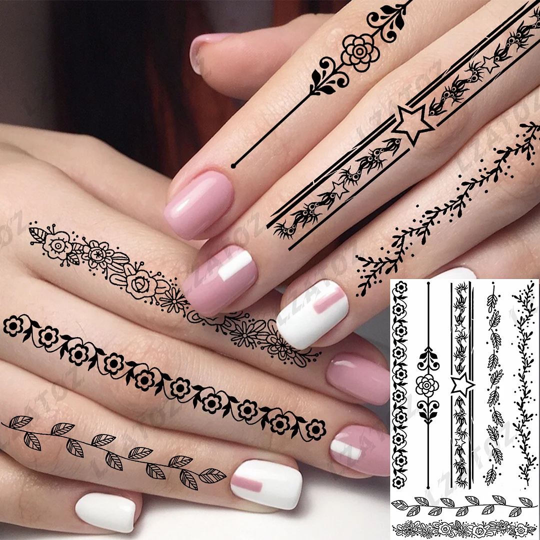 Sdrawing Eye Flower Temporary Tattoos For Woman Adults Rose Butterfly Tiny Fake Tattoo Sticker 3D Finger Waterproof Tatoos