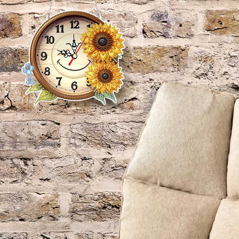 2Pcs Sunflower DIY Diamond Painting Ornament with Clock Function Home Decor Art