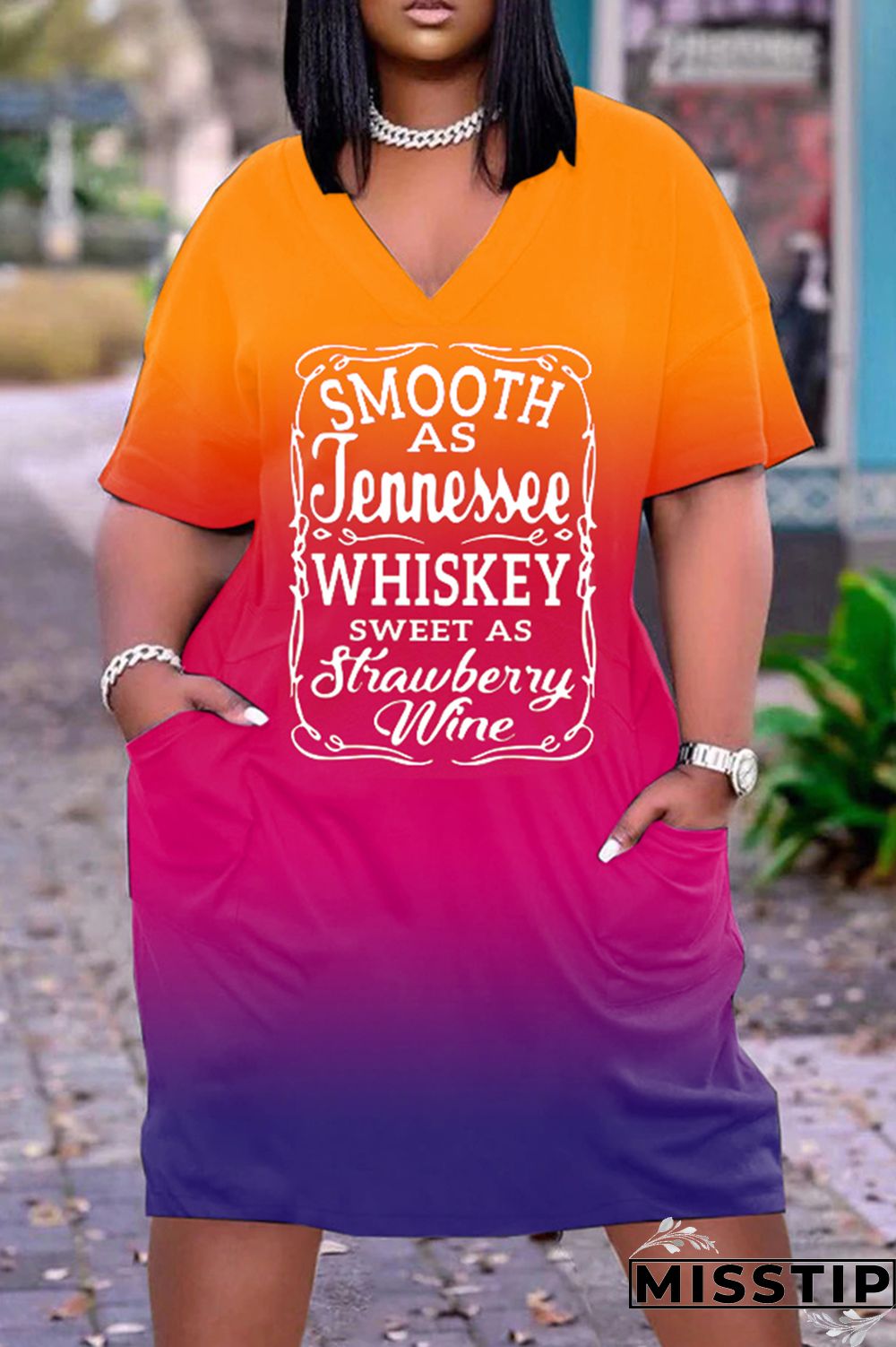 Multi-color Fashion Casual Print Patchwork V Neck Short Sleeve Dress