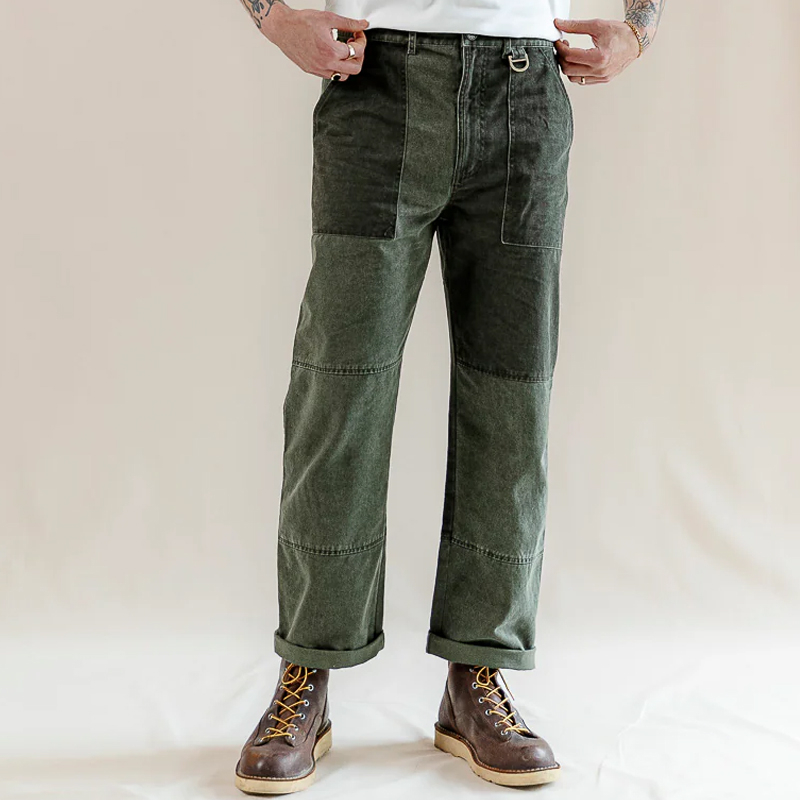Men's Vintage Olive Panelled Loose Fit Pants