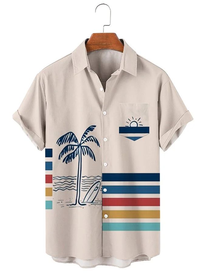 Mens Hawaiian Shirt Rice Coffee Cotton-Blend Plant Printed Basic Shirts & Tops