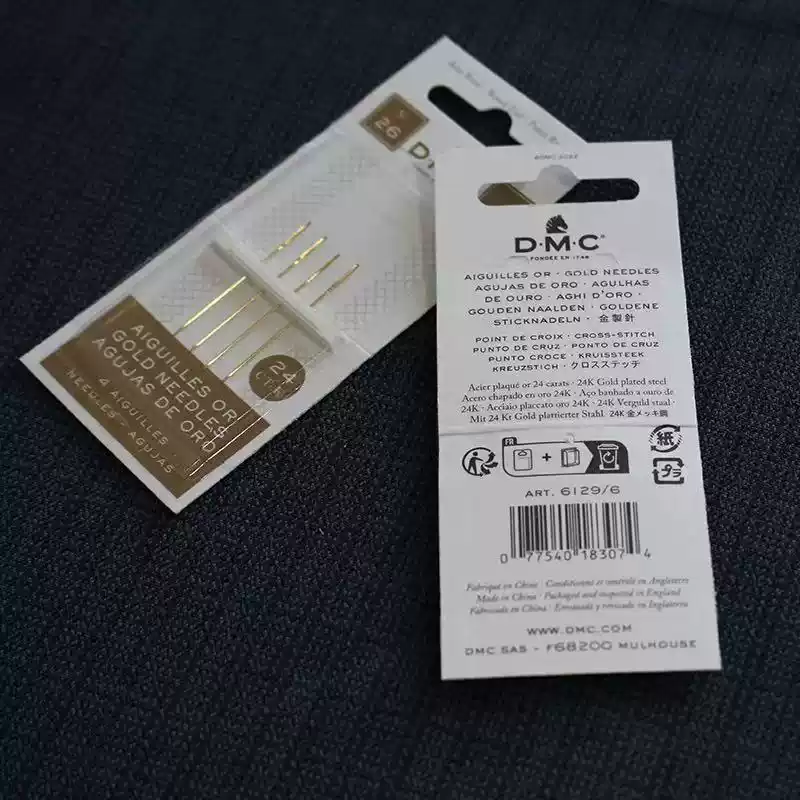 【Fairy Brand】(4 pcs Of No. 24/26) Cross Stitch Tools Cross Stitch Paper Box French Dmc Gold Needle 3.7cm Fully Gold-Plated Embroidery Needle Not Easy To Break Embroidery Needle