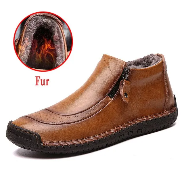 Fashion Winter Men's Boots Warm Fur Men's Boots Snow Leather Men's Boots Autumn Mens Basic Boots Outdoor Men's Driving Shoes