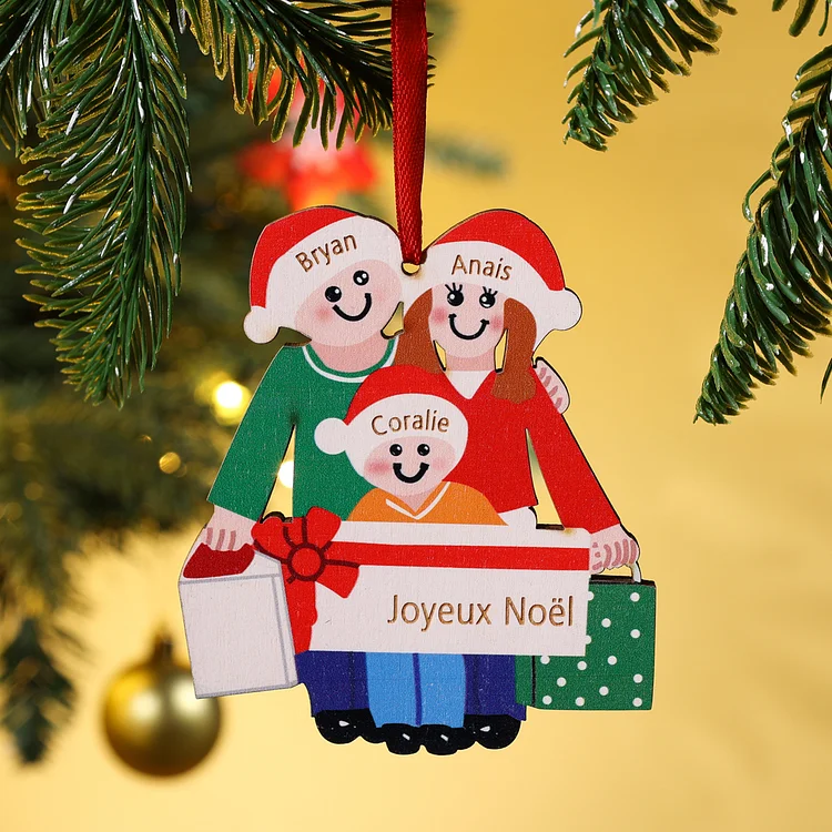 Personalized Family Of 3 Decorating Christmas Tree Ornament