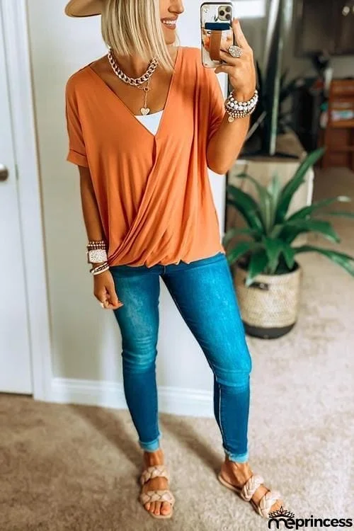 Crossover Short Sleeve Blouse