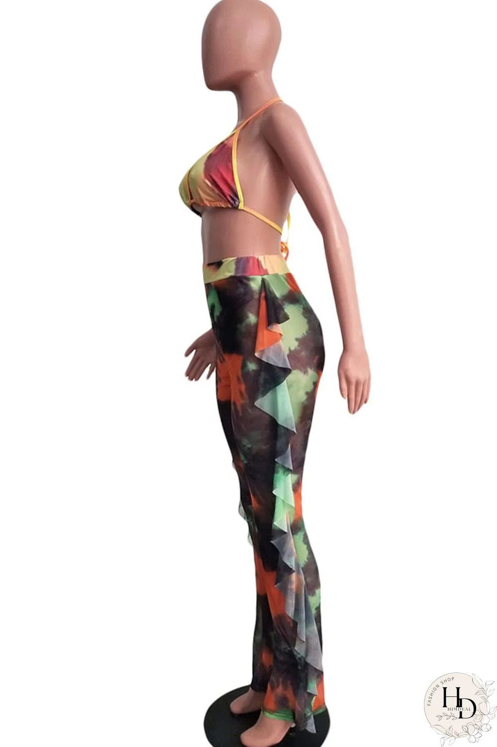 Army Green Sexy Fashion Stringy selvedge Print Tie Dye Patchwork Loose Sleeveless