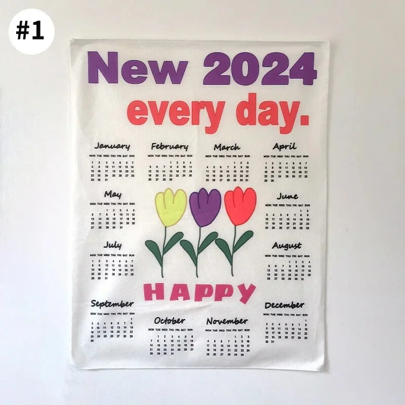 Athvotar Hanging Cloth Wall Calendar Small Tapestry Cartoon Calendar Tapestries Bedroom Background Fabric Decorations 2024 달력 태피스트리