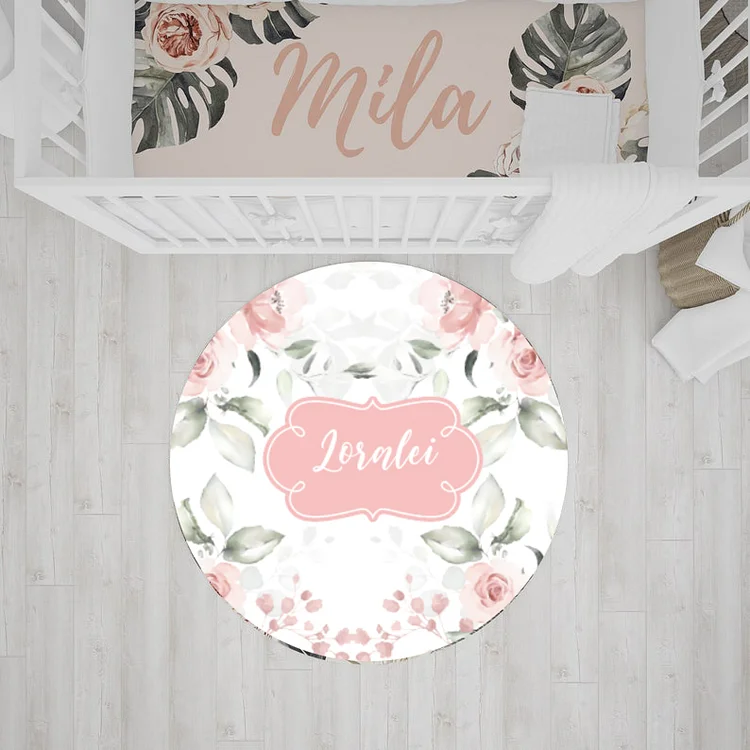Personalized Lovely Kids Flower Round Rug|R107